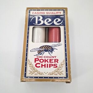 Vintage Bee Casino Quality Clay Poker Chips 100 Count Set US Playing Card Co Box